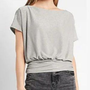 Express, Metallic Short Sleeve Rouched Banded Top, Size Medium, Metallic Silver